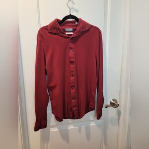 Michael Kors Slim Fit Fine Guage Knit Burgandy Button Down Size 15 1/2 34/35 M